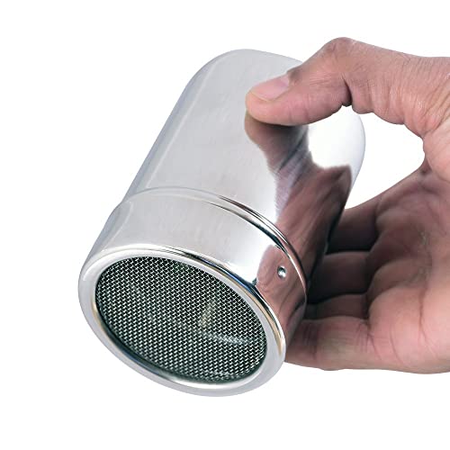 Kosma Stainless Steel Chocolate Shaker | Cheese Shaker | Spice Shaker | Masala Shaker | Chilli Shaker-6x8.5cm with Fine Mesh Lid and Translucent Plastic lid