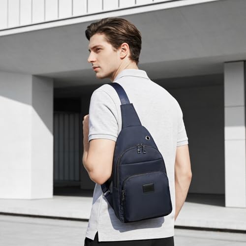 Mochila bandolera reciclada azul oscuro para viaje miniatura 1