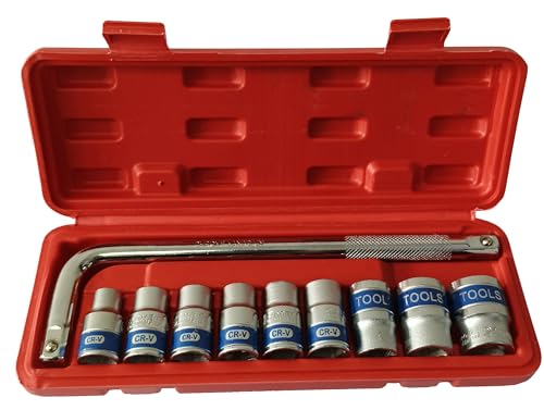 Image of Inditrust 10 Pcs 1 /2 inch Chrome Vanadium Socket Handle Set /Tool Box /Goti Pana for Automobiles /Bike /Car Repair /Home DIY Use (8,10,11,12,13,14,17,21,& 24 mm)