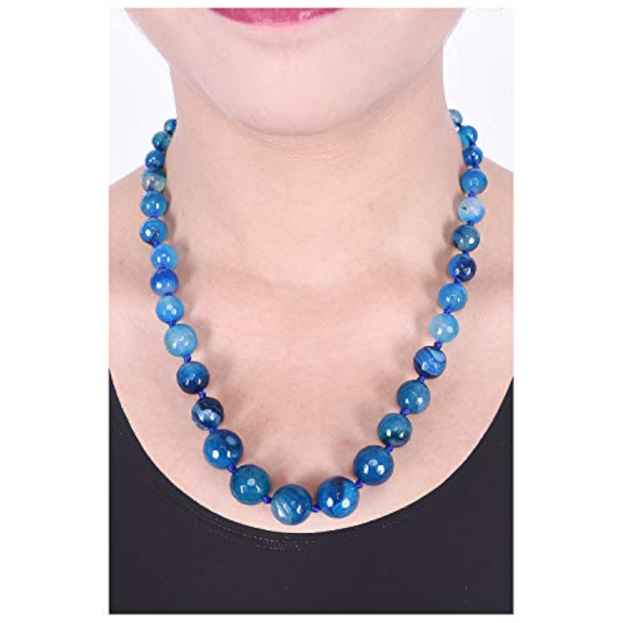 Designer Blue Agate Onyx Stone Beads Necklace