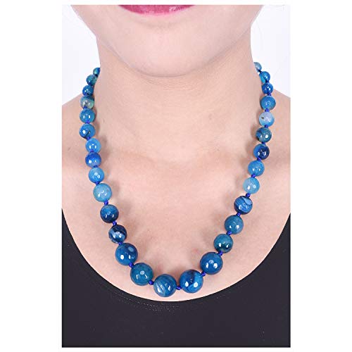 Image of RATNAVALI JEWELS Designer Blue Agate Onyx Stone Beads Necklace Single Line for Women and Girls RV2973B