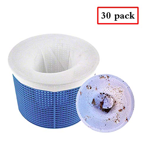 Chnaivy Pool Skimmer Socks- Pack of 30 Fine Nylon Mesh Screen Sock Perfect Filter Savers to Protect Your Filters, Baskets,&Skimmers Removes Debris, Leaves Oil, Pollen, Bugs, Scum & More!
