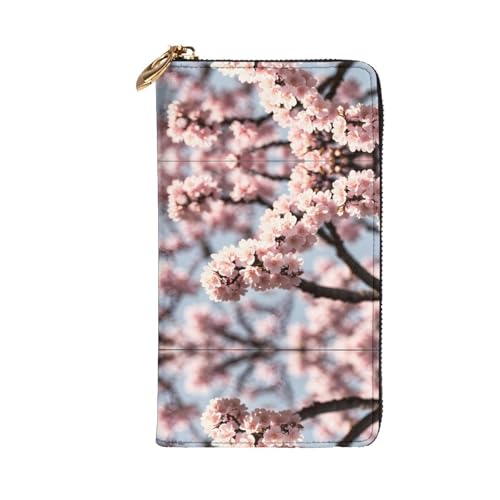 Stylish Blooming Cherry Blossoms Pattern Leather Wallet - Long Clutch for Women, RDurable Material, 12 Card Slots, Zipper Compartments2