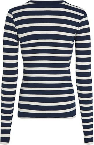 Tommy Hilfiger Damen Langarmshirt Slim Henley mit Knopfleiste, Mehrfarbig (Dark Night Navy/Calico STP), XL – Ansicht 6
