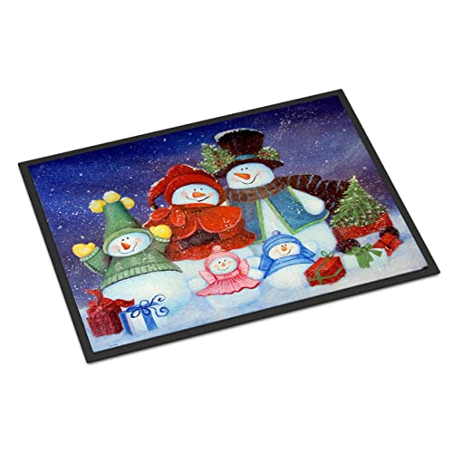 Caroline's Treasures PJC1080JMAT Merry Christmas from Us All Snowman Doormat 24x36 Front Door Mat Indoor Outdoor Rugs for Entryway, Non Slip Washable Low Pile, 24H X 36W