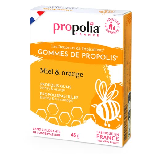 PROPOLIA - Gomme de Propolis, Miel & Orange - Apaise la gorge et rafraîchit l'haleine - Complément alimentaire - 100% naturel - Fabriquées en France - 45 g