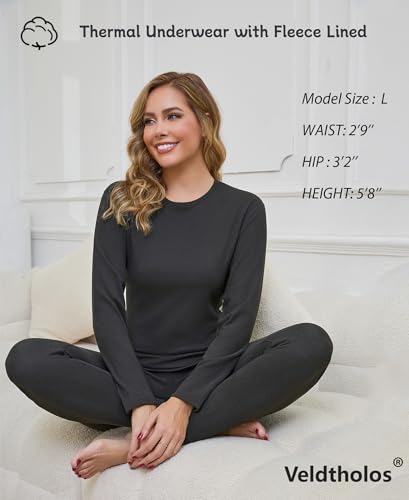 2 Set Thermal Underwear Set for Women Long Johns with Fleece Lined Base Layer Women Cold Weather Top Bottom2