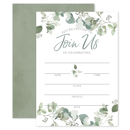 Cartes d'invitation vertes eucalyptus pour votre mariage et vos fêtes d'anniversaire
