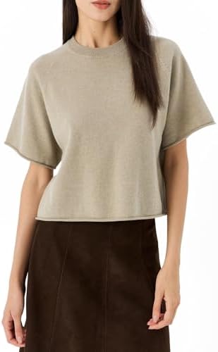 100% Merino Wool Women's Short Sleeve Sweaters Summer Oversized C...