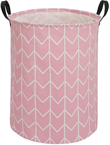 Huayee 19.6 Inches Large Laundry Basket Waterproof Round Cotton Linen Collapsible Storage Bin With Handles For Hamper Kids Room,Toy Storage(Pink) #TOP9