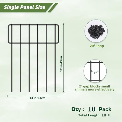 LIANTRAL 10 Stück Tier Barriere Zaun, Dekorativer Gartenzaun, rostfreier Metalldraht, Kein Graben-Zaun Patio-Grenze Tierzaun für Hunde Kaninchen im Freien Patio, 43 cm H x 3.3 m Gesamtlänge