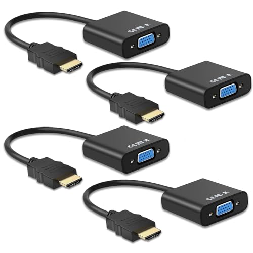 Ankey 4Pcs HDMI to VGA, Gold-Plated HDMI to VGA Adapter Converter (Male to Female) for Computer, Desktop, Laptop, PC, Monitor, Projector, HDTV
