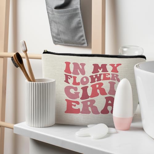 Flower Girl Gifts from Bride, Aesthetic Makeup Bag for Flower Girl, Bridesmaid Gift, Bridal Party Bachelorette Party Favor Bags, Groovy in My Flower Girl Era Cosmetic Bags for Women3