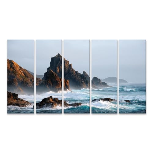 Paysage côtier dramatique tableau sur toile 5 pièces pour salon évasion