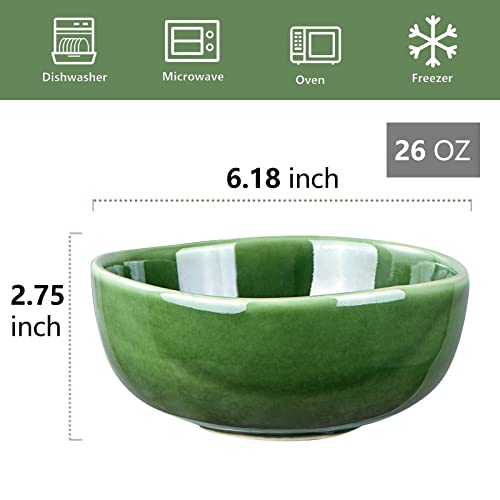Image of vicrays Ceramic Cereal Bowls Set - Porcelain 26 Ounce Soup Salad Bowls - Rice Dessert Cream Bowls Set - Chip Resistant Dishwasher Microwave Safe - Set of 6 (Green)
