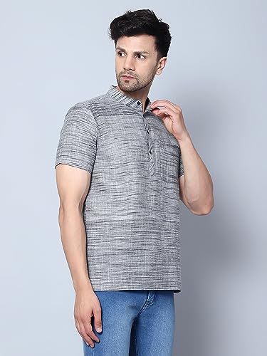 Image of LATEST CHIKAN Men's Cotton Regular Casual Strped Short Kurta Half Sleeves - (SK-LJ.DS.AS)
