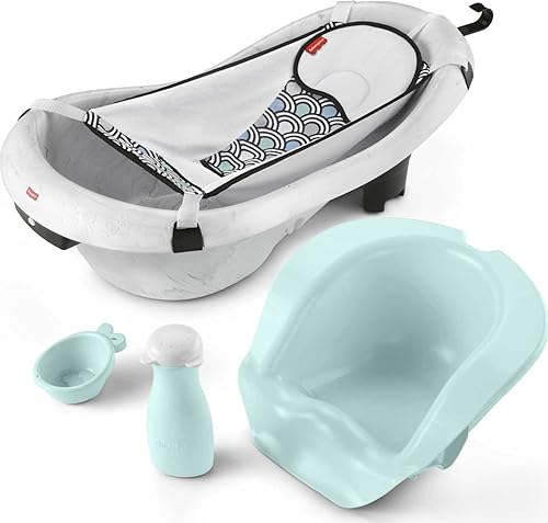 Image of Fisher-Price Baby to Toddler Bath Deluxe 4-in-1 Sling ‘n Seat Tub with Vibrations, Removable Infant Support & 2 Toys