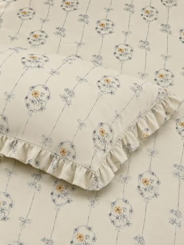 Image of 350 TC Premium Heavy Cotton Feel Elastic Fitted Bedsheet King Size with 2 Frill Pillow Covers King Size || Double Bed with All Around Elastic (Hanging Roses, King)