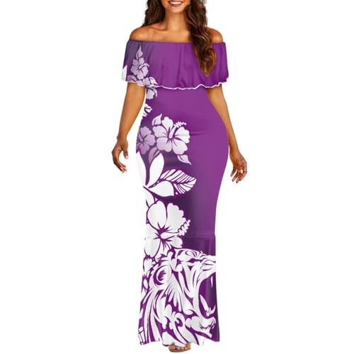 Image of Polynesian for Women S-7XL Off Shoulder Maxi Dress Hawaiian Summer Dresses