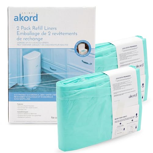Janibell Akord 330 Adult Diaper Pail Refill Liners, 2 Count – Fits Akord Diaper Pail, Odor Locking, Easy Cut & Tie, Hands-Free Disposal, Continuous Liner – Each Liner Holds Up to 560 Adult Briefs