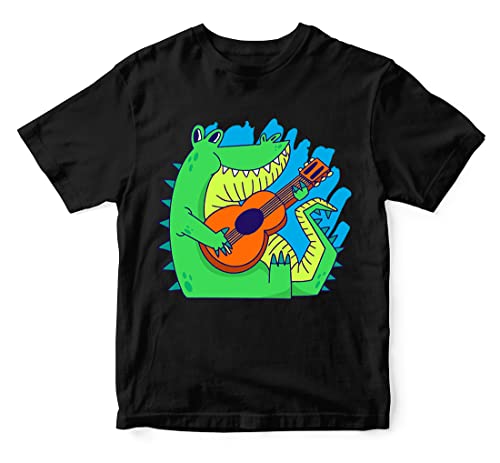 Image of Boys & Girls Cute Alligator Crocodile Playing Guitar 100% Cotton Unisex Kids T-Shirt