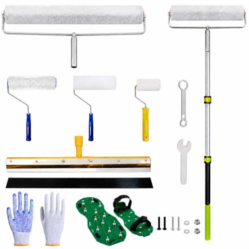 Complete Self Leveling Concrete Tool Kit, 20in Spike Roller, Epoxy Tools