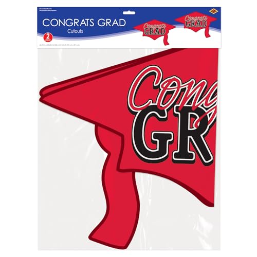 Beistle Congrats Grad Cutouts, 2 peças grandes decorações de boné de formatura para celebrações, art
