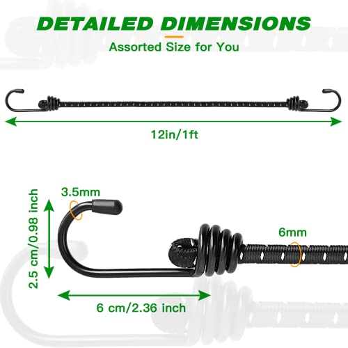 Premium Bungee Cords Heavy Duty Outdoor, 6 Packs 12 Inch Black Bungee Cords With Hooks Heavy Duty, Bungie Cord Straps For Projects Around The House, Camping, Car, Tents, Bungee Cords Assorted Sizes #TOP2