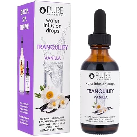 Pure Inventions Tranquility - Supports Relaxation - Vanilla and Chamomile - Water Infusion Drops - No Sugar, Calories, or Artificial Sweeteners - 60 Servings - 2oz Cover