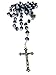 Deep Blue Glass Crystal Beads Rosary Necklace Holy Soil Medal Silver Plated New in Box
