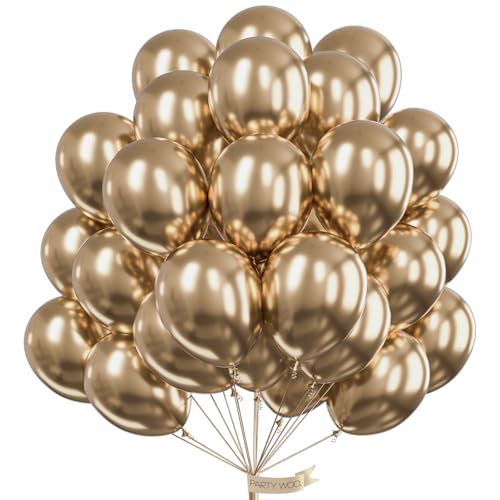 Image of PartyWoo Metallic Gold Balloons 101pcs 12 Inch Chrome Gold Latex Helium Balloons for Wedding Christmas Birthday Graduation Baby Shower Retirement Bachelorette Tea Party Decorations Gold-G127
