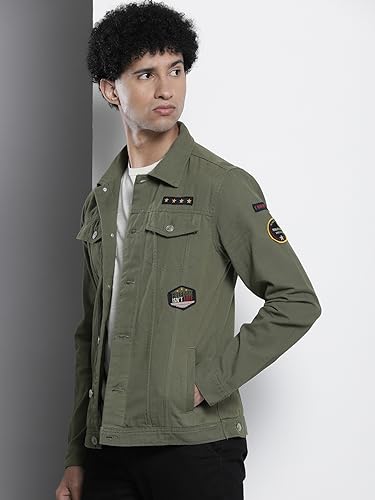 Image of The Indian Garage Co Men Slim Fit Badges Trucker Jacket