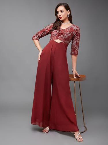 Image of Miss Chase Women's Self Design Cut-Out Georgette Jumpsuit