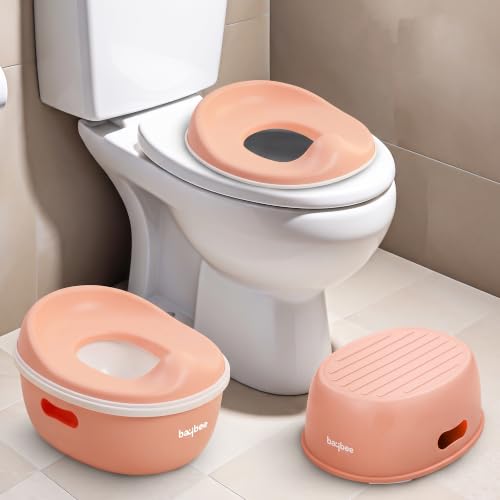 Image of Baybee 3 IN 1 Baby Potty Seat for Kids with Step Stool | Portable Potty Training Seat with Removable Tray & Non Skid Base | Baby Western Toilet Seat | Baby Toilet Chair for Kids 1 to 5 Years (Orange)