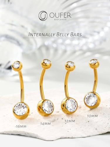 OUFER Gold Belly Button Rings, 316L Surgical Steel Belly Button Piercing, Internally Threaded Belly Rings, 14G Belly Piercing Jewelry, Long Belly Button Rings, Navel Rings for Women Men2