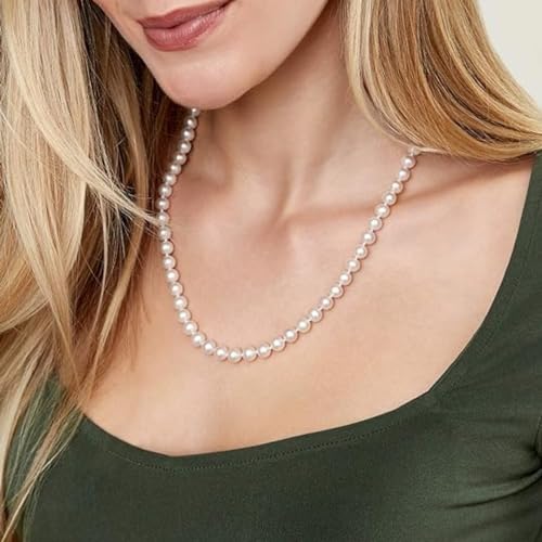 The Pearl Source 14K Gold 9-10mm AAAA Quality White Freshwater Cultured Pearl Necklace for Women in 20" Matinee Length2