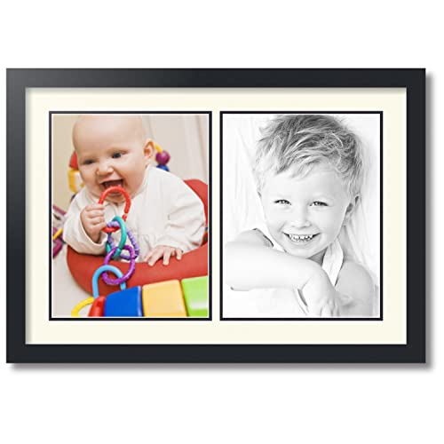 ArtToFrames Collage Photo Frame Double Mat with 2-10x13 inch Openings with Black Frame and Brilliant White Top Mat