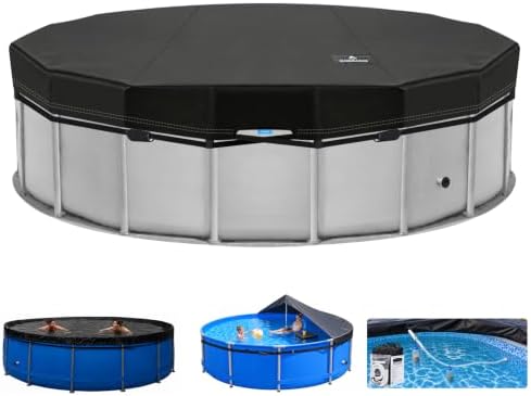 SIHAIAN Dual-Rope 18-20Ft Round Pool Cover, Built-in Automatic Dr...