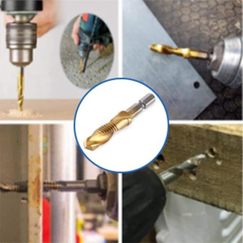 MAGT Gewindebohrer Set, 6 Stück Metrisches Gewinde M3-M10 Gewindeschneider Set Titanbeschichtet HSS Bohrer Bits Set 1/4 Zoll Sechskantschaft