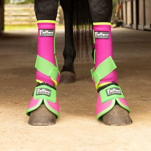 image for Jeffers Expression Neon Protective Horse Boots,1 Pair, Pink & Lime - S