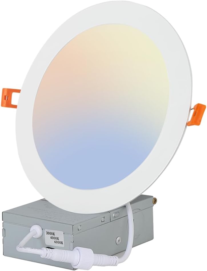 3CCT 8 Inch led Recessed Lighting Dimmable can Downlight with Junction Box,3000K/4000K/6000K Selectable,CRI90+ 1500LM 18W Ultra-Thin LED Recessed Ceiling Light,High Brightness 1 Pack