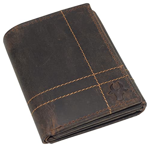 Men's RFID Blocking Vintage Genuine Leather Classic Trifold Wallet for Men with Box (Logo Brown)4