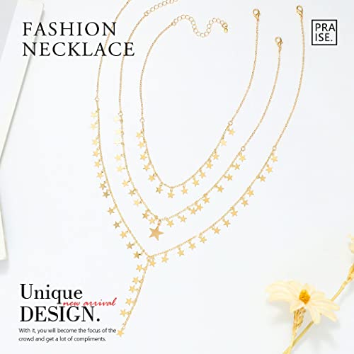 Jovono Long Choker Necklace Gold Star Pendant Necklace Layered Tassel Necklace Accessories For Women And Girls #TOP1