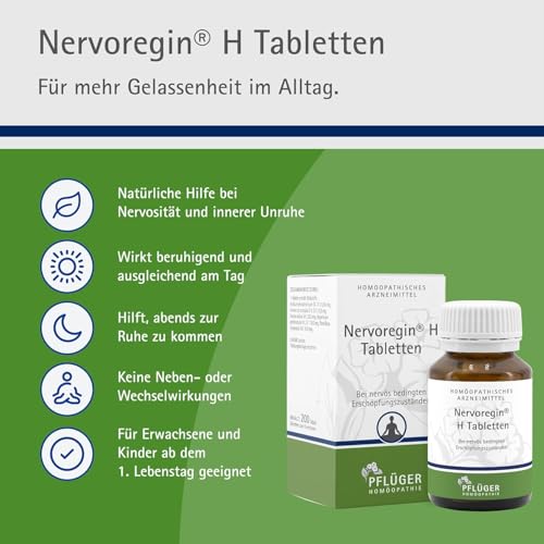 Nervoregin® H Tabletten - Natürliche Hilfe bei innerer Unruhe und Erschöpfung - für Erwachsene & Kinder - ohne Nebenwirkungen - 200 Tabletten