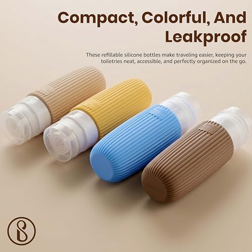 Image of Beaute Secrets Reusable Travel Bottles Set (4 x 90ml) - Leakproof Silicone Squeezable Containers for Shampoo, Lotion & Toiletries | Refillable, TSA Approved, Multicolor (Essentials | HR10)