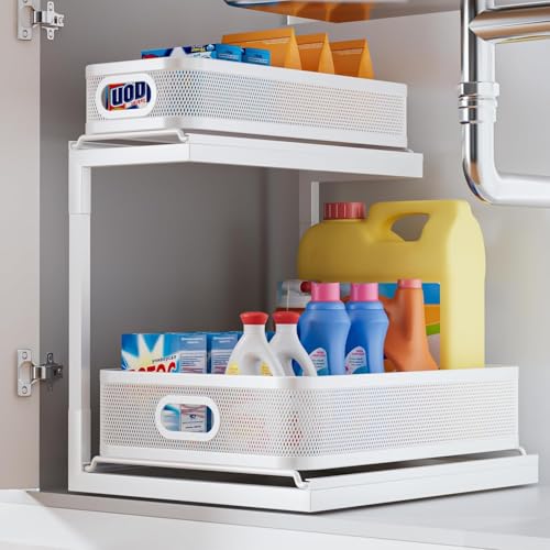 White 2-Tier Pull-Out Organizer for Under Sink Storage