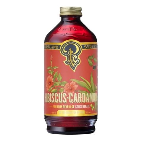 Portland Syrups Hibiscus Cardamom Syrup - Craft Exquisite Cocktails, Mocktails, Tea, Soda, Coffee Drinks, and More - 12 oz with 24 Servings (Pack of 1) Cover