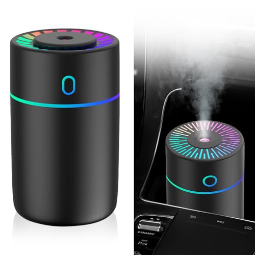 FENGQ Ambientador para Coche, Difusor de Aroma, Difusor de Aceites Esenciales USB con luces Colores, Difusor de Aromas Mini Humidificador Apagado automático para Coche Hogar Oficina Viajes Yoga