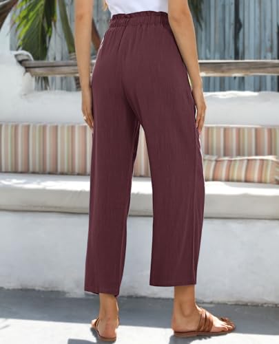 Image of siliteelon Wide Leg Linen Pants for Women Summer Capri Palazzo Flowy Pants Casual Loose High Waist Trousers with Pockets