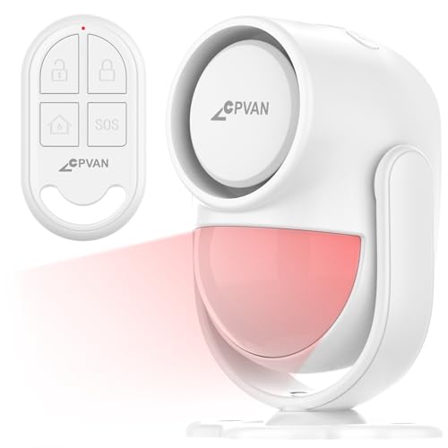 Price comparison product image CPVAN Indoor Motion Sensor Alarm with Siren,  Remote Control Wireless Infrared DIY PIR Motion Detector Burglar Alarm System,  125dB Adjustable,  Battery Operated